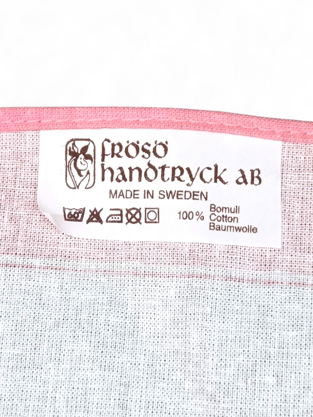 Frösö Handtryck Swedish Vintage "Camilla" Cotton Tablecloth 31x31 Pink Floral - Picture 5 of 11